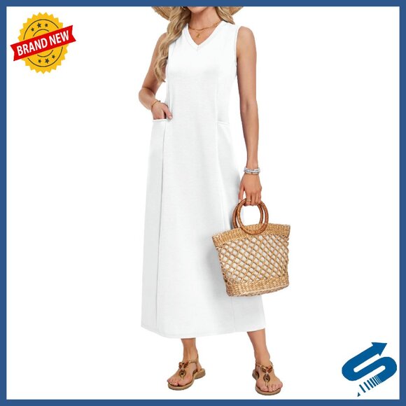 sachin and babi light blue dress GRECERELLE Women's Casual Loose Pocket Long Dress Short Sleeve Split Maxi  Dresses main image 1